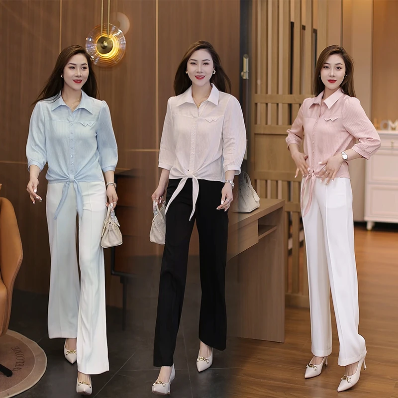 七分袖衬衫春夏季气质高腰小设计休闲时尚洋气显瘦POLO领衬衫