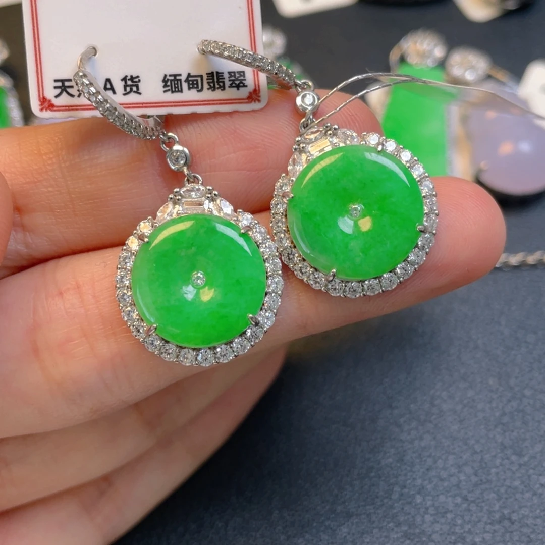 翡翠银S925镶嵌吊坠(不含链)耳坠