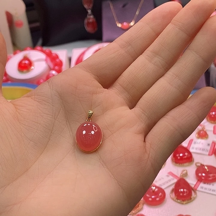 菱锰矿（红纹石）18K金镶嵌颈饰