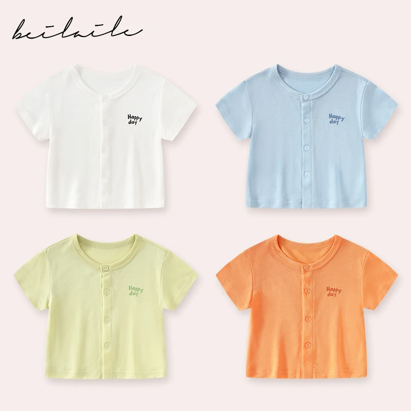 【前开扣短袖T 小乐妈咪】婴儿装男女童T恤休闲宝宝短袖T打底衫C21
