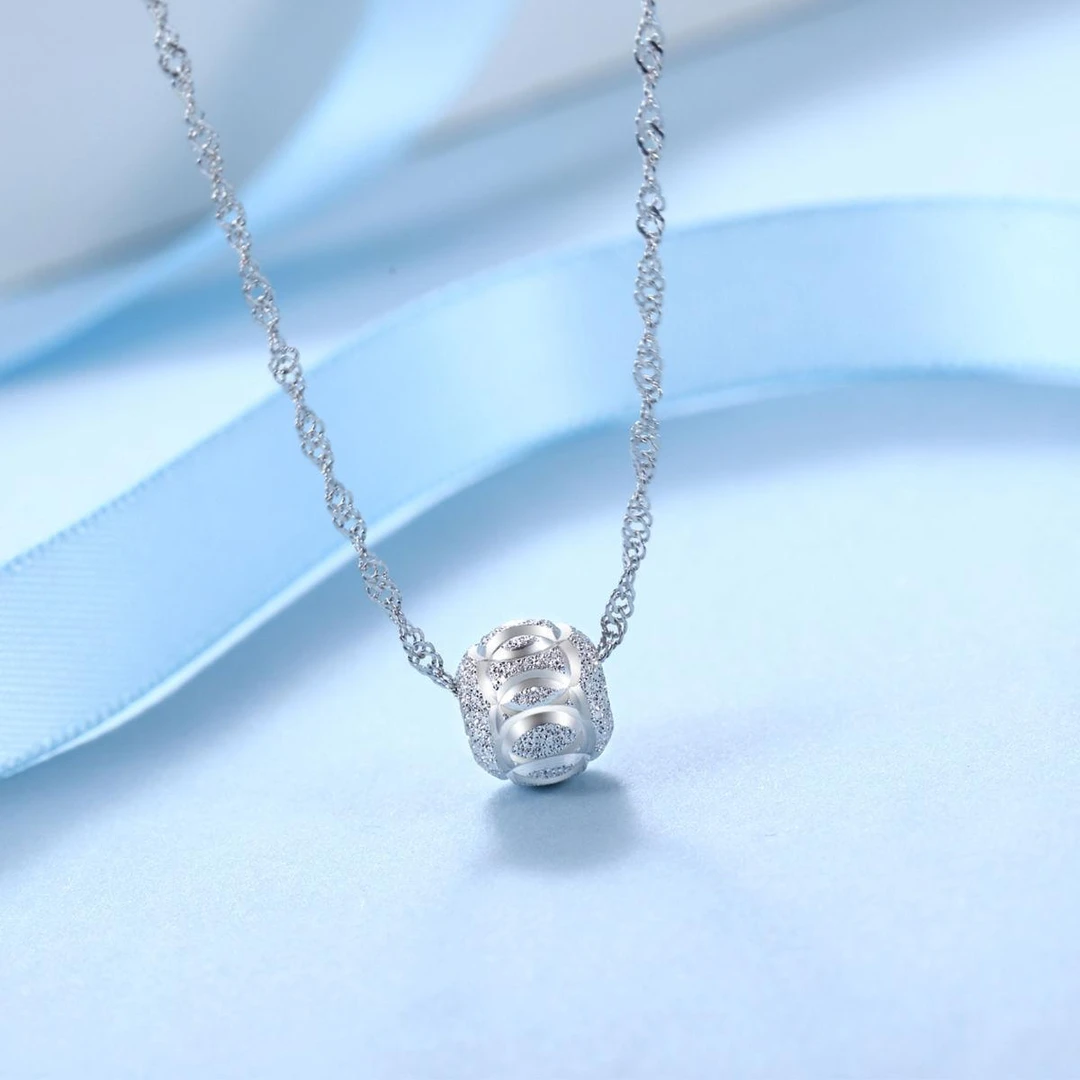 坠链均足银 纯银s999圆形吊坠韩版简约路路通转运珠锁骨项链穿孔