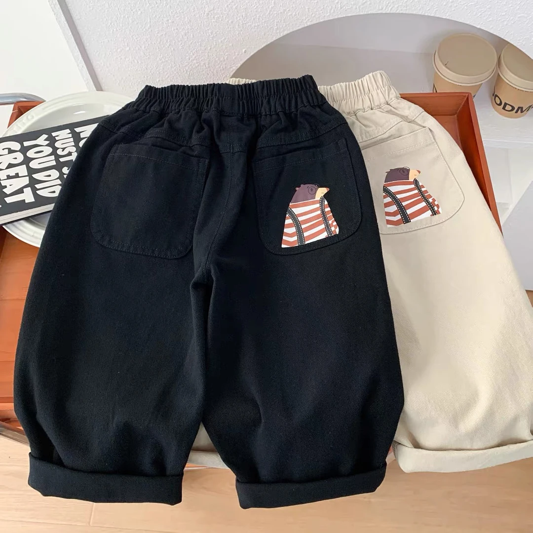 男童纯棉休闲裤春秋装2025新款儿童卡通洋气长裤百搭宝宝外穿裤子