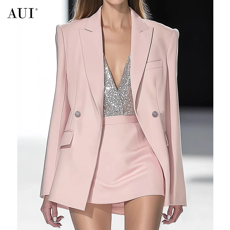 【大鱼专属】AUI粉色网红时尚炸街新款女秋西装半身裙套装25W048287