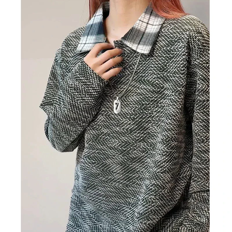 美式针织polo衫卫衣女秋季雪尼尔重磅长袖t恤内搭打底小香风外套