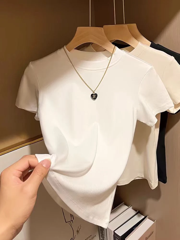 2025欧货夏款修身短袖圆领紧身上衣短袖t恤