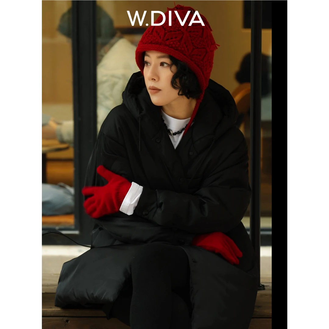 W.Diva【越界】黑色90白鹅绒百搭款轻暖感保暖连帽鹅绒服4CDMY2530