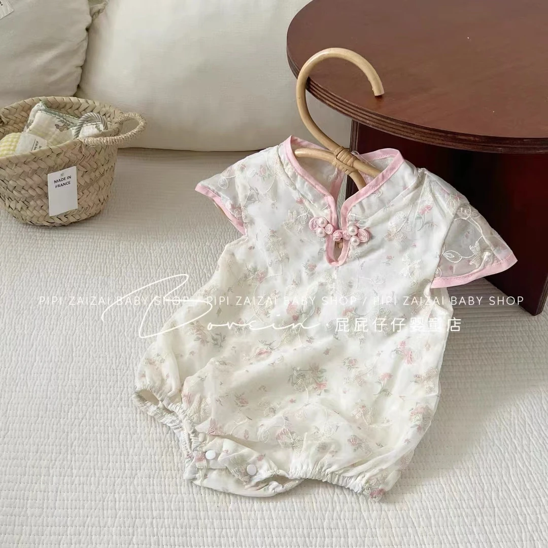 绣花旗袍包屁衣7597婴儿包屁衣女童幼儿纯棉宝宝新生儿薄款