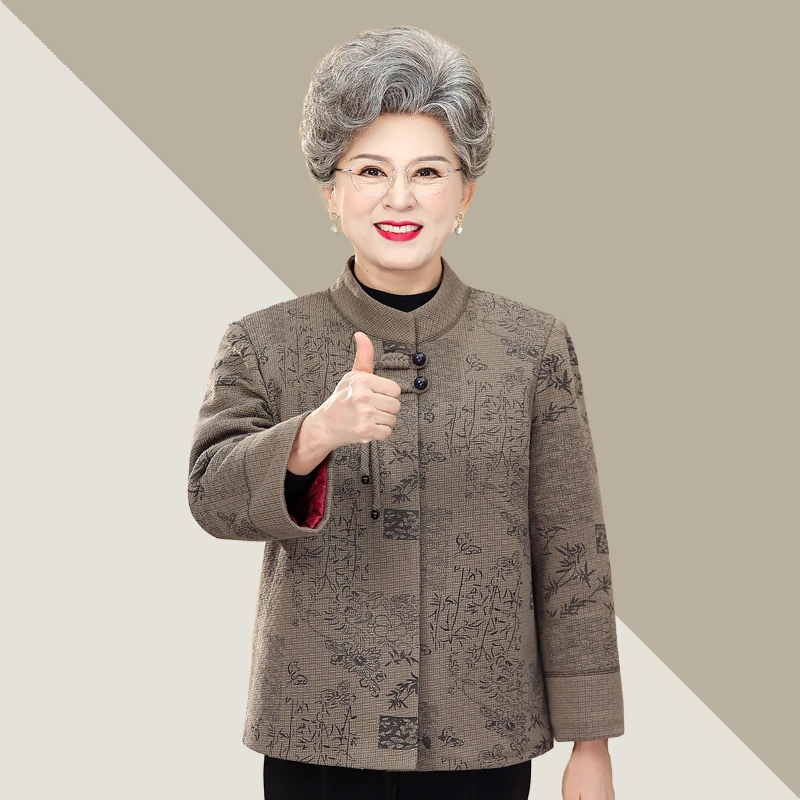 春秋加绒加厚中老年人女上衣老人老年妈妈冬季保暖妈妈冬装外套