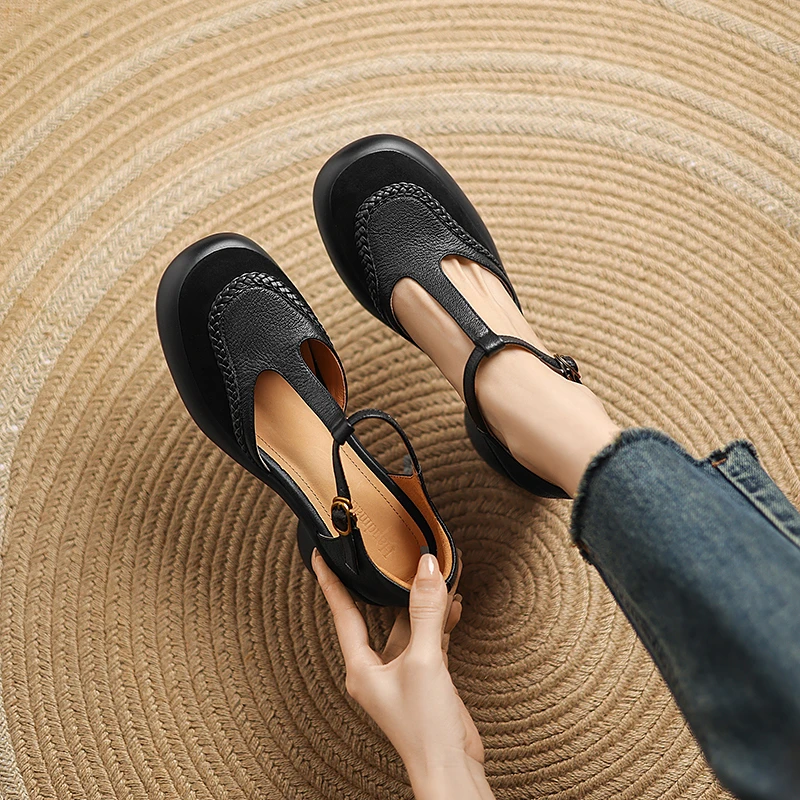 羊皮7厘米 34-40百搭夏季真皮软底复古粗跟高跟跟鞋时尚玛丽珍