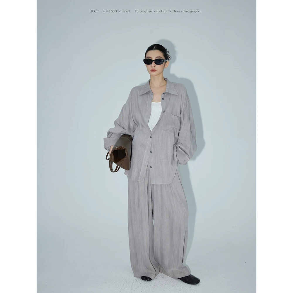 JCCC影子【松柏】灰粉色肌理感廓形衬衫裤子套装JE4ISZ11
