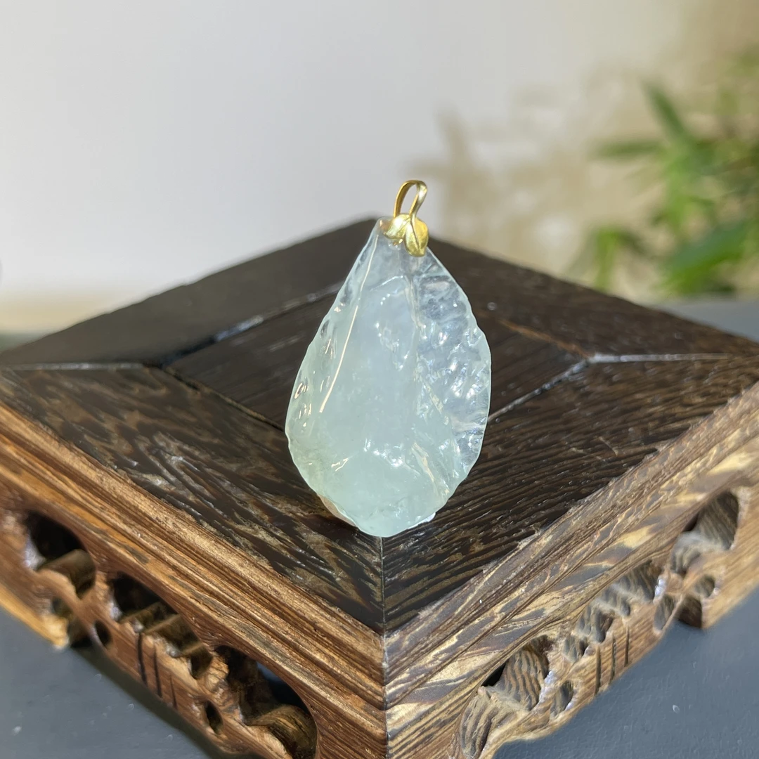 JXB17-72 18K金扣头精品天然翡翠A货原石吊坠