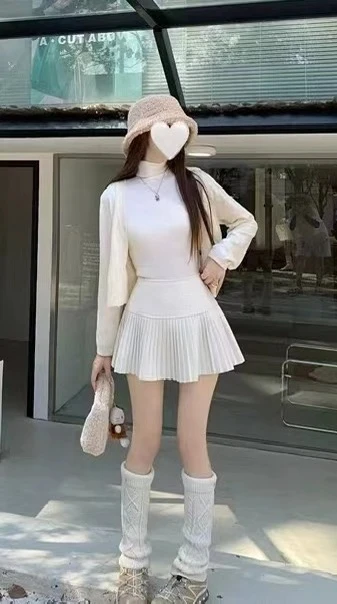 小个子百褶裙子白色防走光半身裙女秋季高腰显瘦a字短裙6608