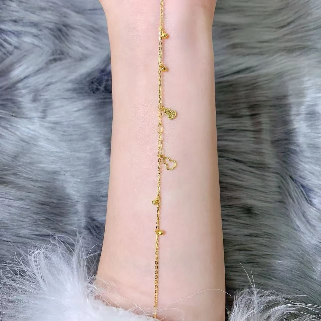 【伟新源】足金999 5G工艺 扁葫芦脚链2.93克（22+3cm）