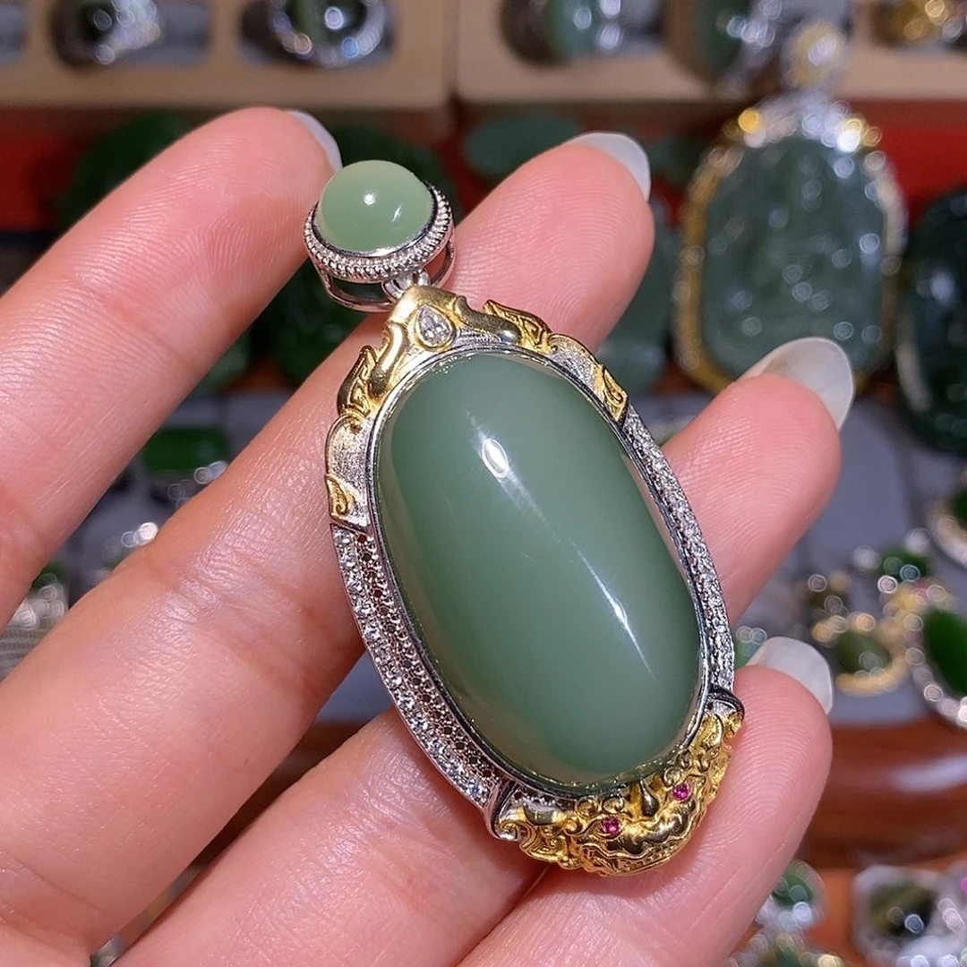 和田玉（碧玉）银S925镶嵌颈饰