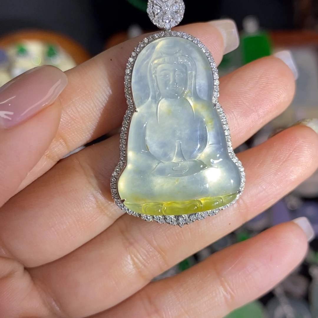 翡翠18K金镶嵌颈饰A货翡翠