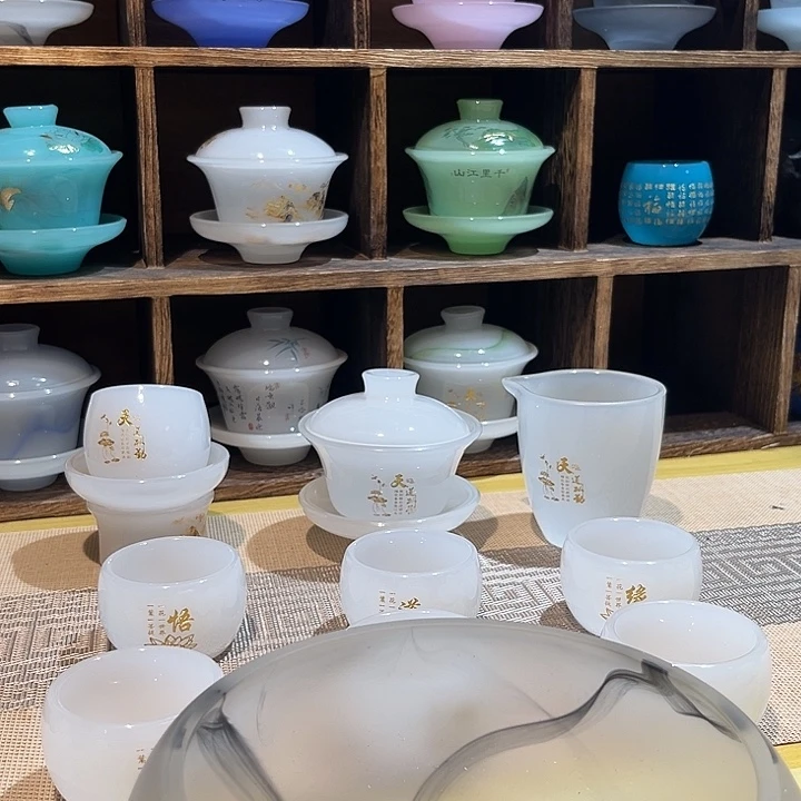 奇***使手工艺品琉璃袖青色茶洗