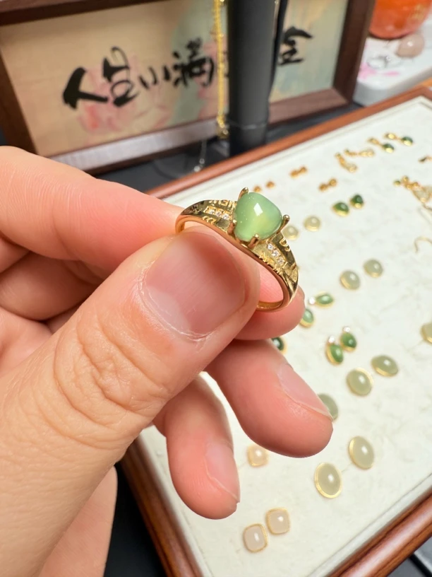 和田玉碧玉戒指S925银镶时尚