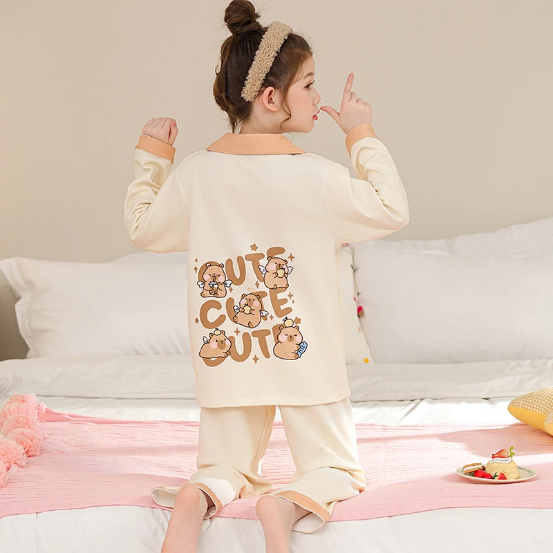 儿童睡衣女童春秋季2025新款长袖中大童时尚简约公主风家居服套装