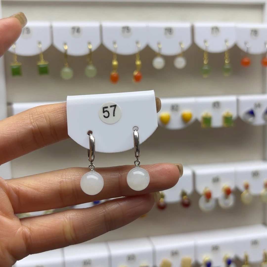 和田玉银S925镶嵌耳饰