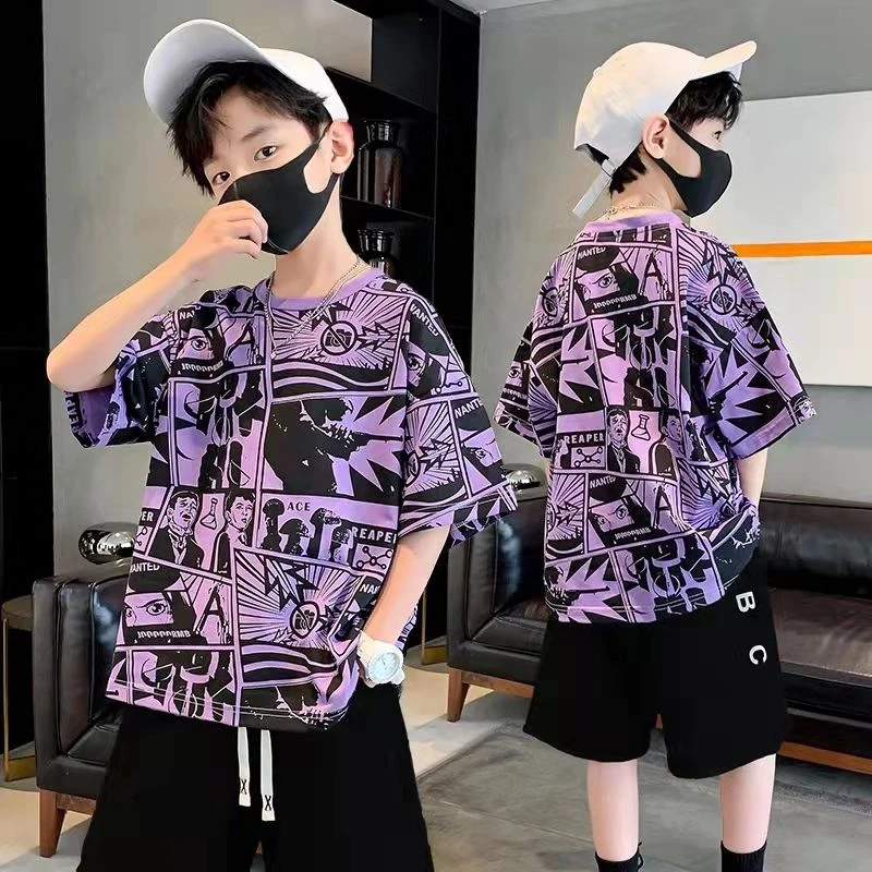 童装男童卡通满印短袖t恤新款儿童上衣男孩中大童纯棉夏款夏季潮t