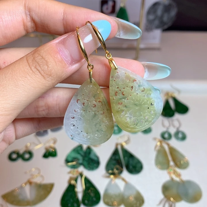 翡翠银S925镶嵌耳饰耳饰