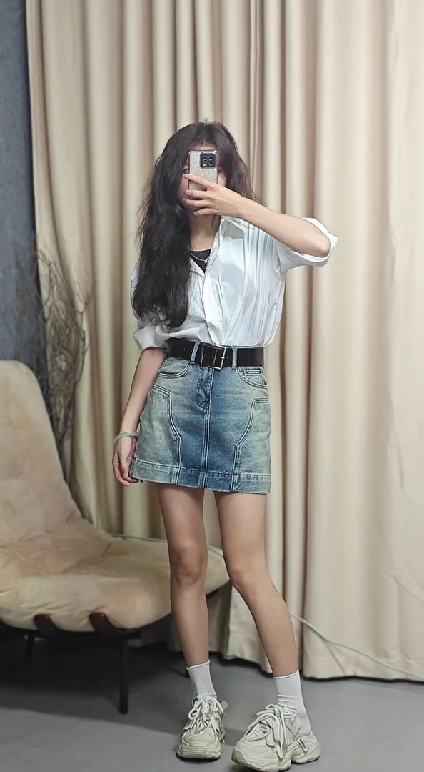 韩版复古高腰显瘦牛仔裤裙半身裙设计感百搭休闲78015