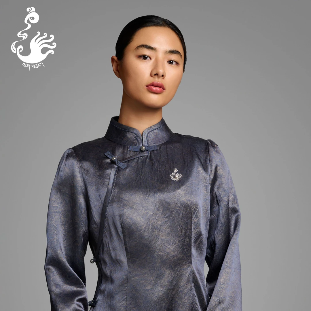 拉克松醋酸皱烫金衬衫百搭衬衫内搭衬衣女士藏式衬衣藏族服装