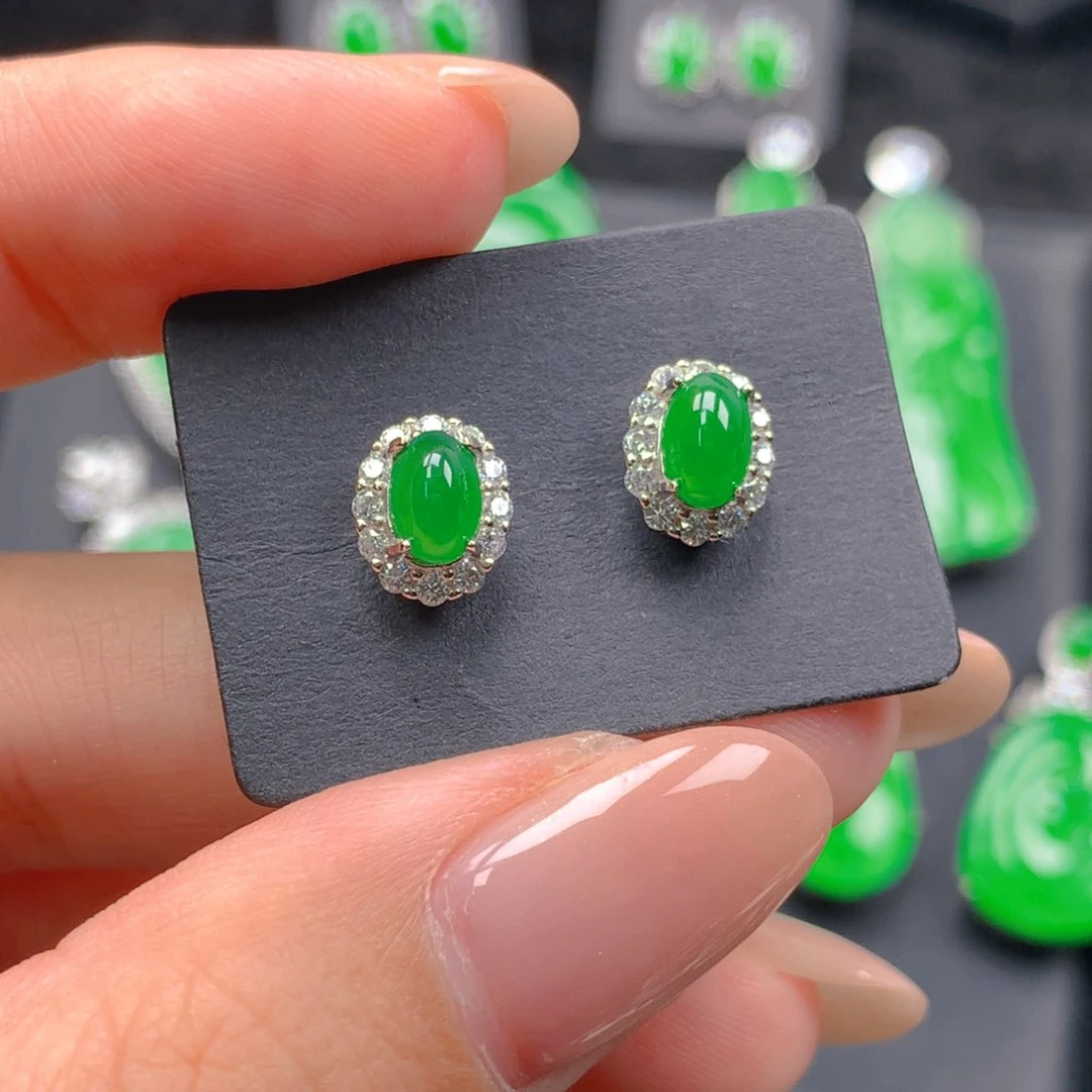 银S925镶嵌翡翠耳钉