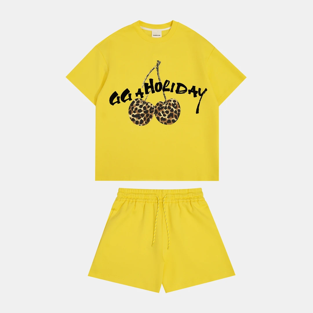 GGAHOLIDAY夏季时尚休闲宽松潮流舒适印花短袖短裤套装-152472/3