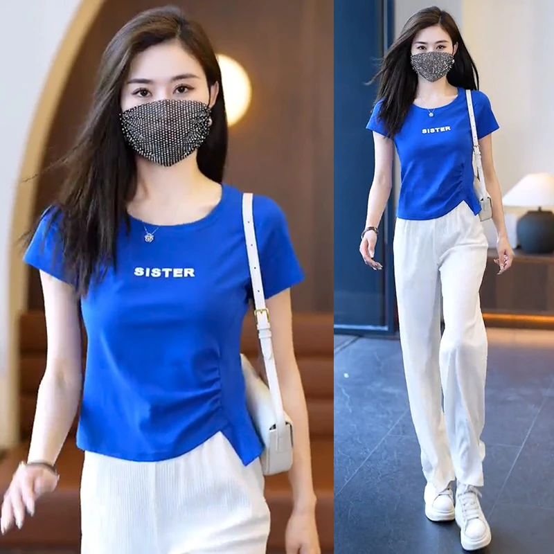 不规则设计感短袖t恤女2025年夏季新款韩版短款修身体恤小众上衣