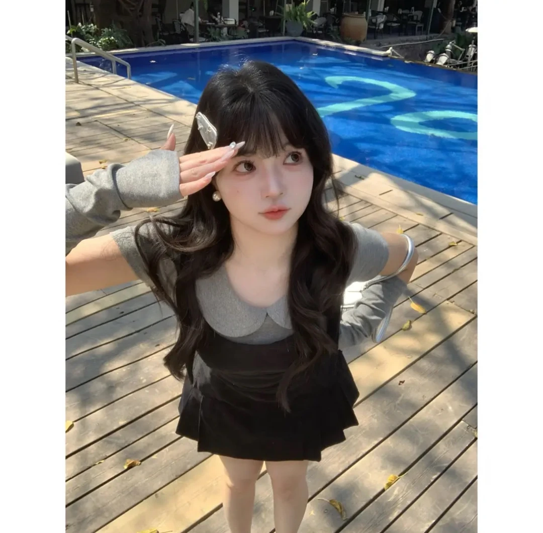 MengFairy清清【时光画布】娃娃领上衣+灯芯绒吊带裙套装50124998