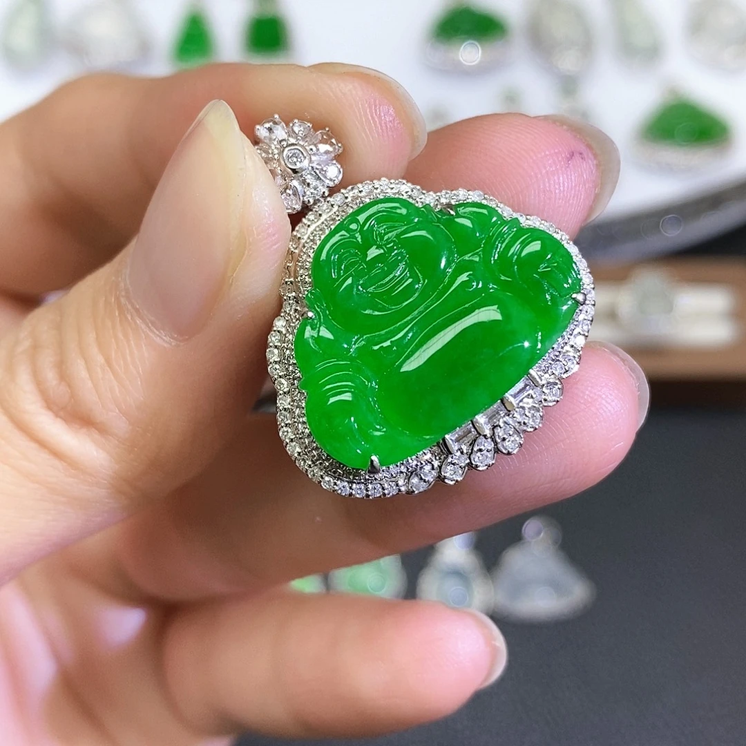 翡翠18K金镶嵌吊坠(不含链)