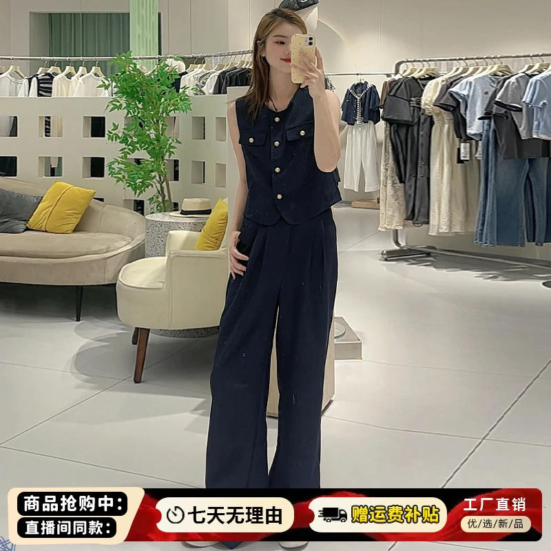 休闲套装女2025年夏季新款时尚百搭小香风短袖阔腿裤显瘦两件套潮