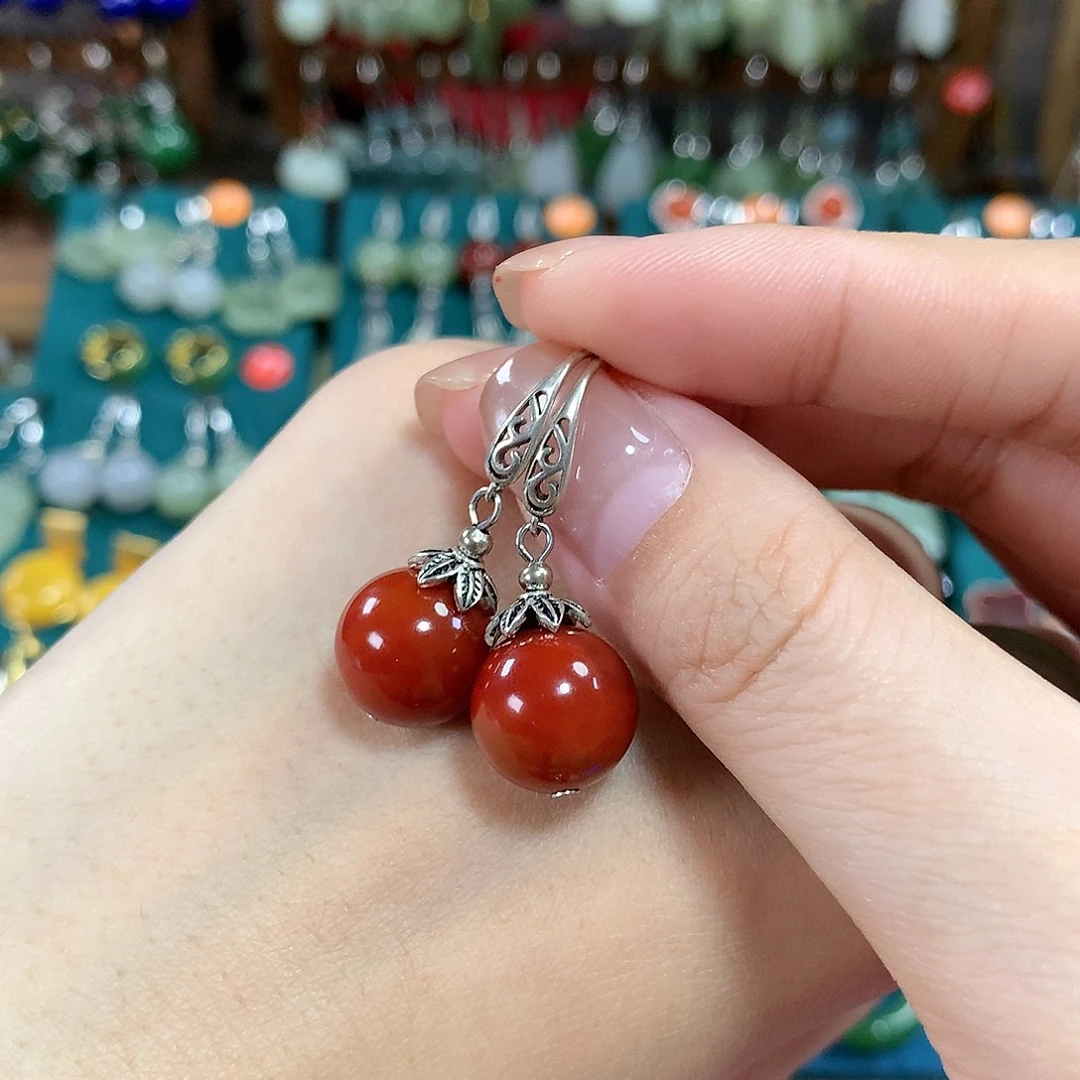 玛瑙/玉髓银S925镶嵌耳饰卡12mm左右