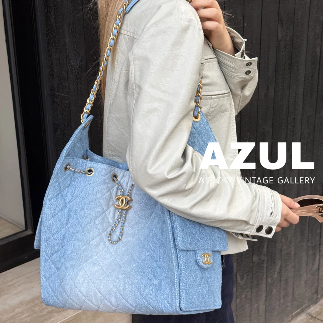 未使用 Chanel/香奈儿 Azul-25S浅蓝色牛仔25Bag中号单肩包/43414