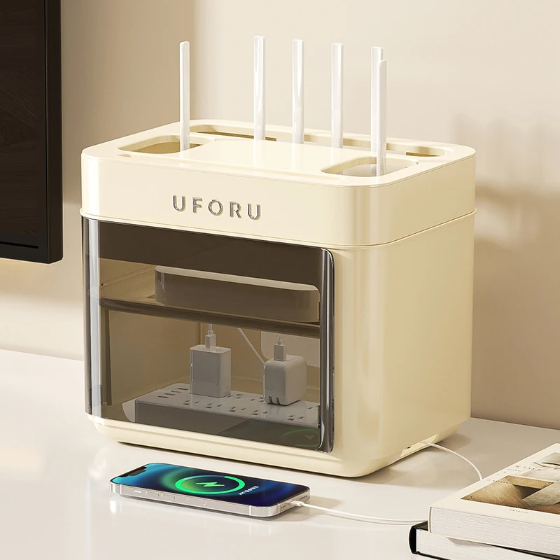 橱明星路由器收纳盒家用无线带盖防尘收纳多功能桌面大容量电线盒