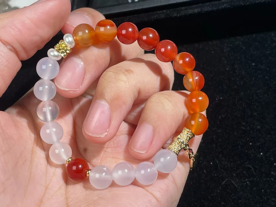 天然红玛瑙白玛瑙珠串手串手链多样性玛瑙手串