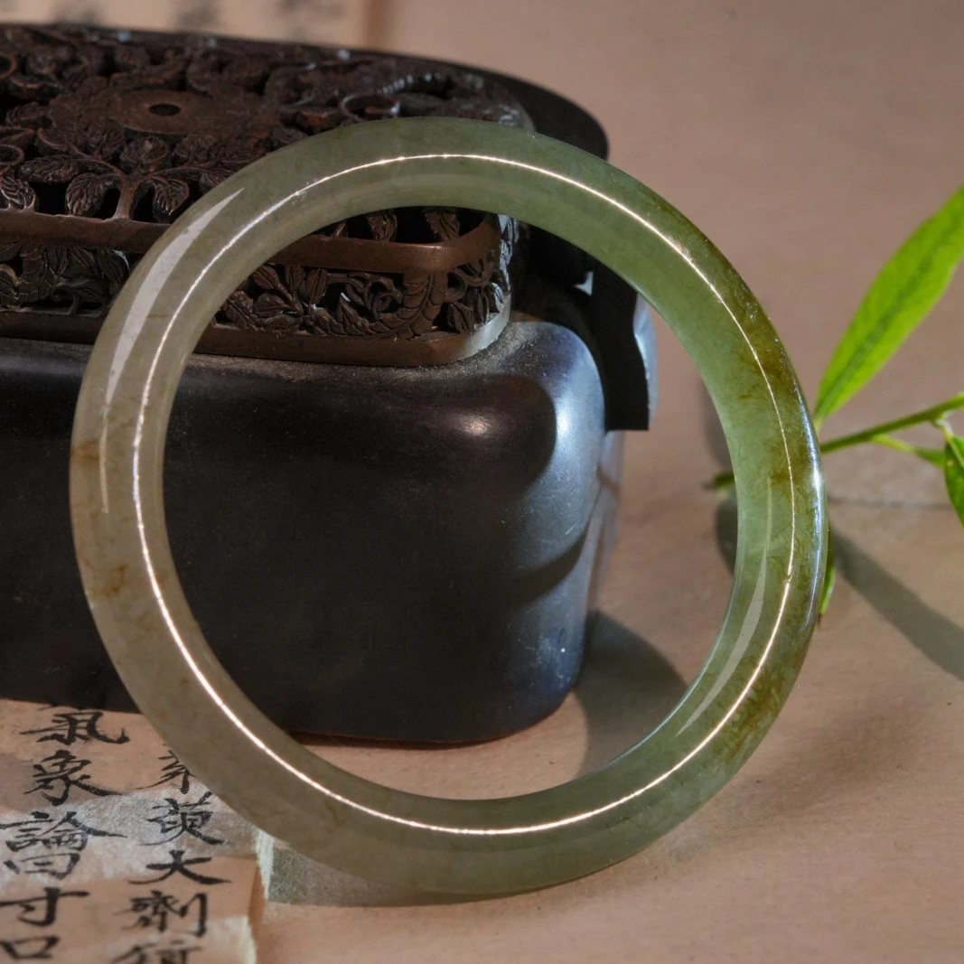 【惜拾妆匣】全品糯冰飘黄老坑种美人条翡翠手镯圈口伍贰缅甸A货