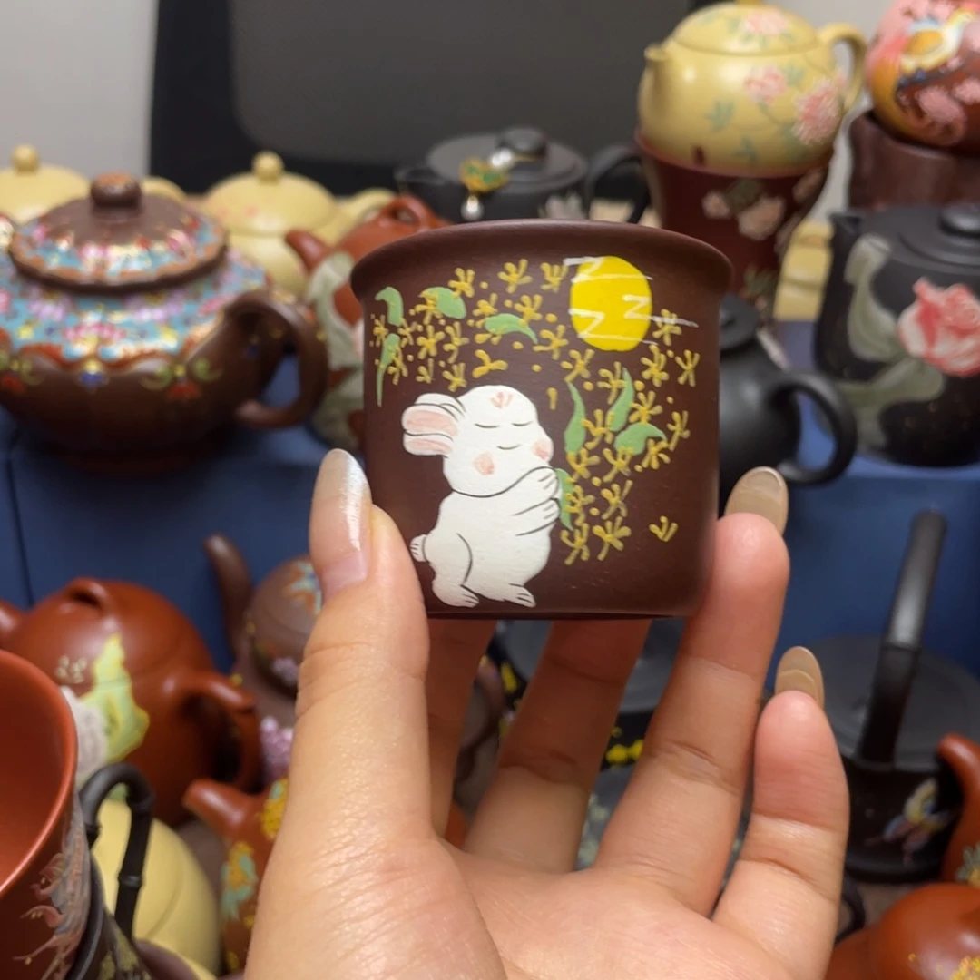 紫泥茶杯紫砂主人杯100cc