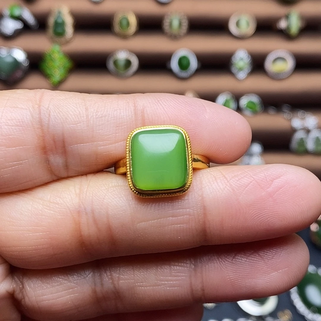 吊坠(不含链)银S925镶嵌和田玉（碧玉）戒指