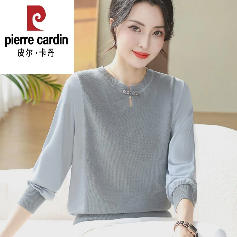 皮尔卡丹2025春装新款妈妈装上衣薄款针织小衫中老年女春秋长袖气