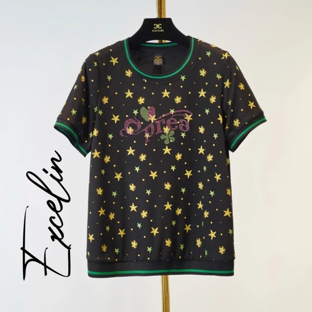 【绿星拔染圆领短袖】2025潮流夏季高档时尚减龄显瘦舒适女T恤上衣