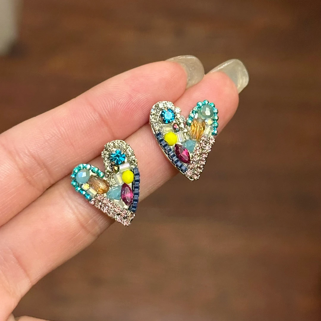 铜合金合成锆石耳饰 E0252 时尚气质百搭爱心韩系少女耳钉