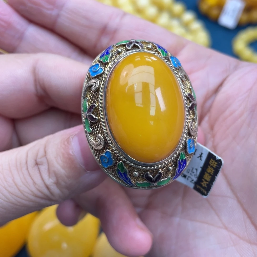 琥珀裸石银S925镶嵌琥珀蜜蜡