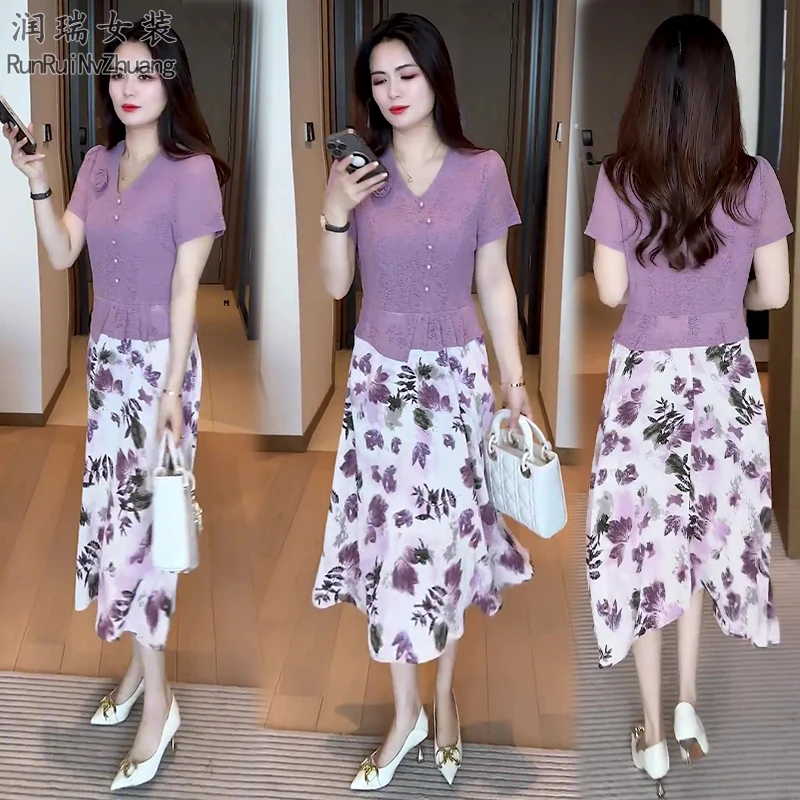 长裙夏季休闲风显瘦碎花夏装时尚高腰修身连衣裙气质印花法式裙子