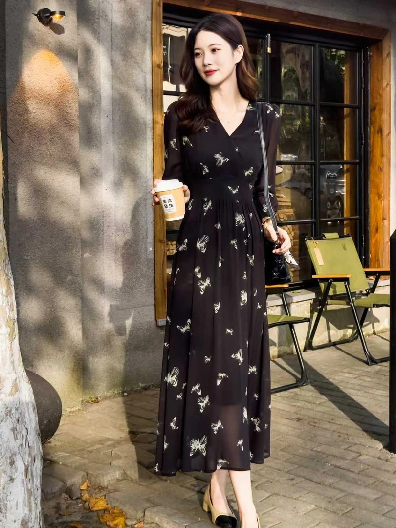 【蝶舞飞扬】2025秋季新款碎花法式时尚气质显瘦高级感女装连衣裙