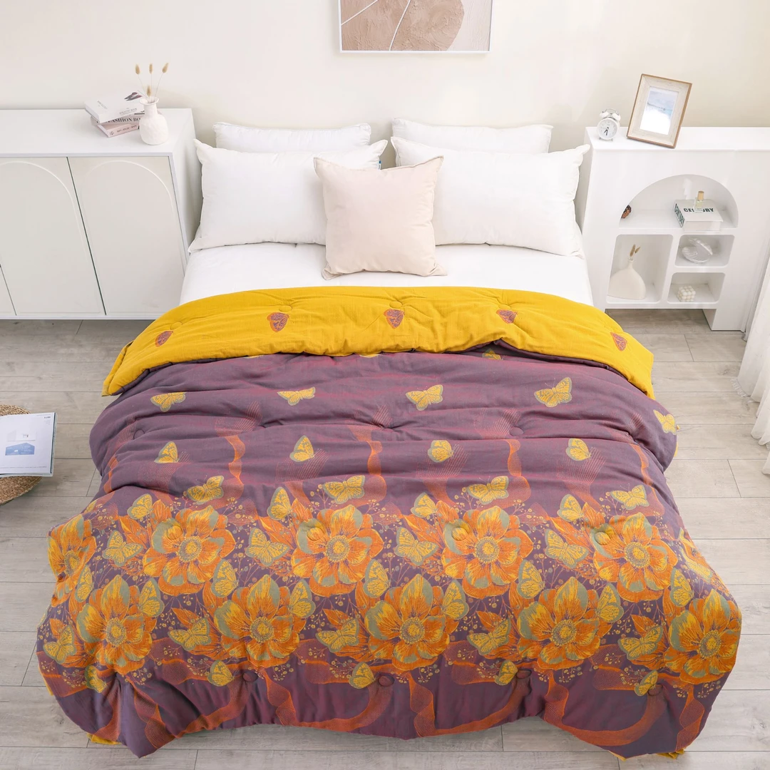 （花开蝴蝶）150cm*200cm 高端双层纱柔软保暖可机洗秋冬被