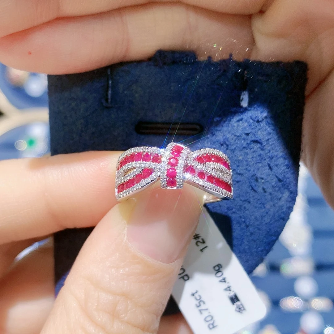 【闪购商品】铂Pt850镶嵌戒指红宝石蝴蝶结戒指