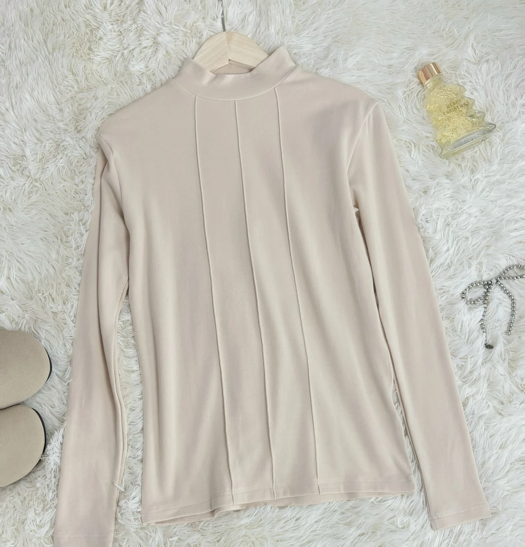 玲姐定制-半高领线条设计感纯色春秋款打底衫170716