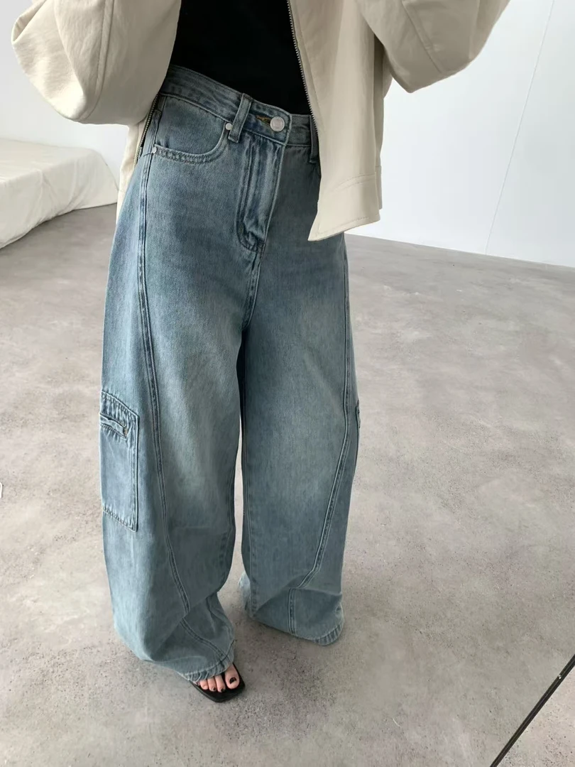 IU（3066#库）复古拖地大口袋弯刀裤（裤长104 腰围64）kc